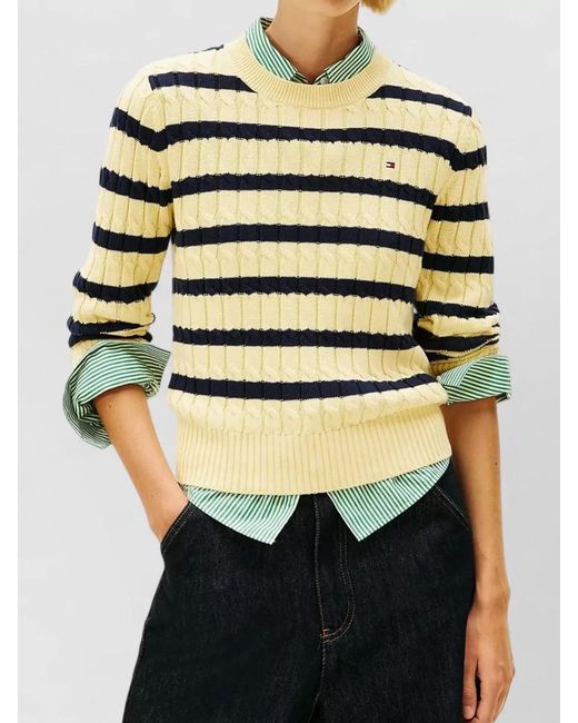 Tommy Hilfiger Multicolor Striped Cable-Knit Sweater