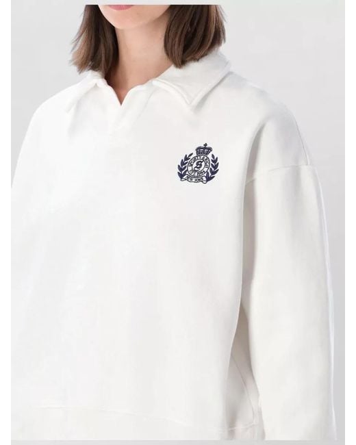 Sporty & Rich White New York Long Sleeve Polo Sweatshirt