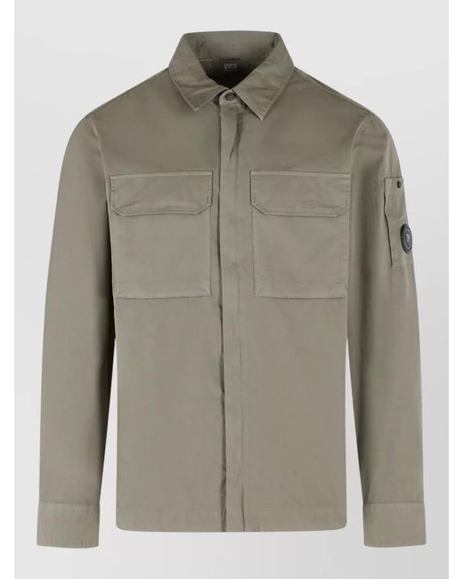 C P Company Green Cotton Single Breasted Coat for men