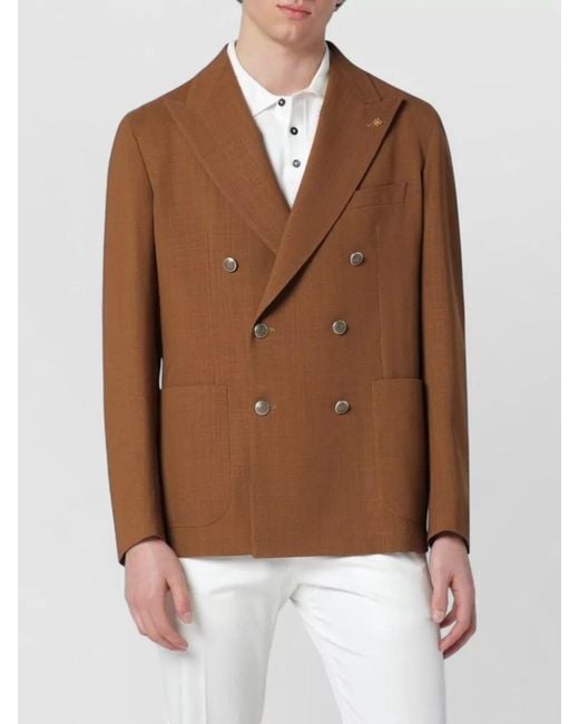 Tagliatore Brown Wool Double Breasted Coat for men
