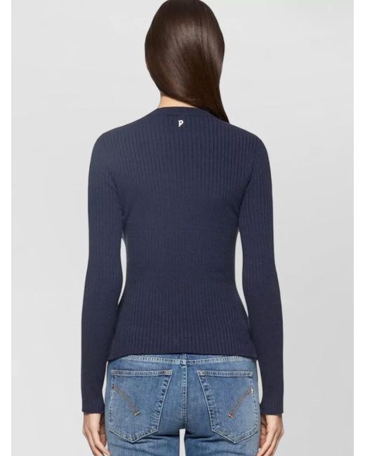 Dondup Blue Sweater Crew Neck Button Shoulder Detail