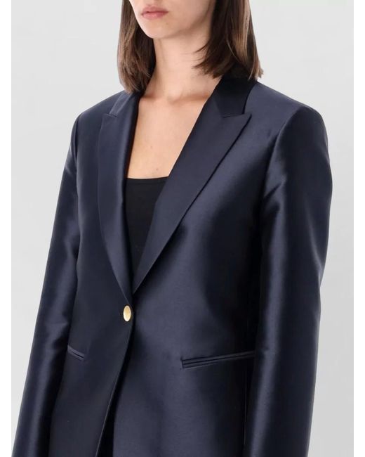 Alberta Ferretti Blue Mikado Tailored Jacket Long Sleeves Buttons