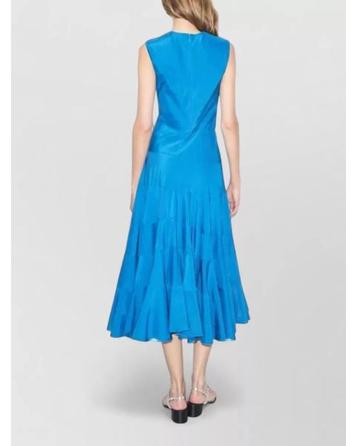 Tory Burch Blue A Line Dress Flounced Skirt Asymmetrical