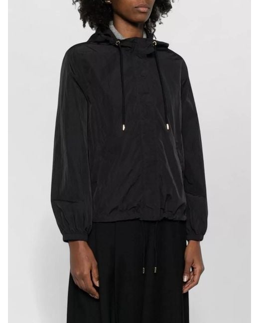 Emporio Armani Black Hooded Nylon Jacket Drawstring Hem Cuffs
