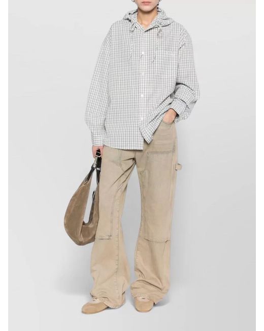 DUNST White Hooded Check Shirt Jacket Drawstring Detail