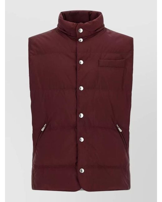 Brunello Cucinelli Purple Quilted Hooded High Neck Technical Vest for men