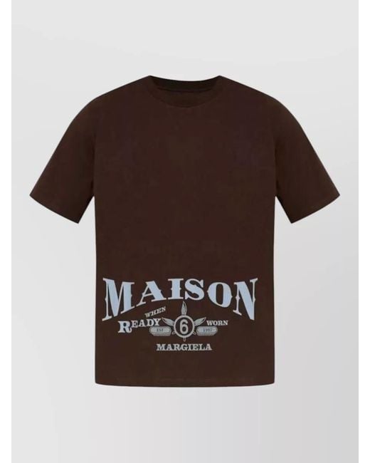 MM6 by Maison Margiela Brown Graphic Print Crew Neck Casual T Shirt for men