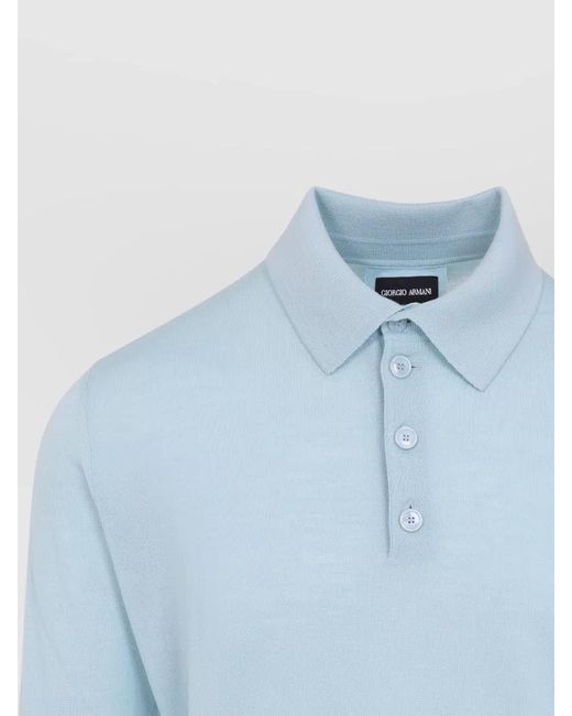 Giorgio Armani Blue Virgin Wool Ribbed Polo Sweater for men