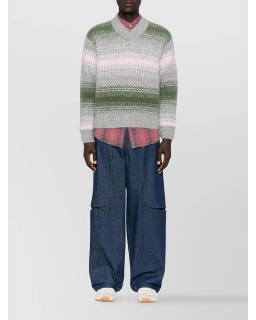 KENZO Gray Wool-Blend V-Neck Jumper for men