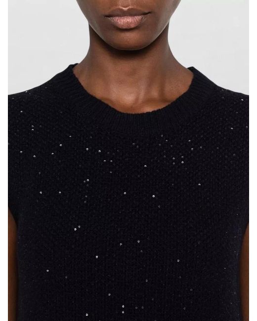 Fabiana Filippi Black Sequined Sleeveless Ribbed Knit Mini Dress