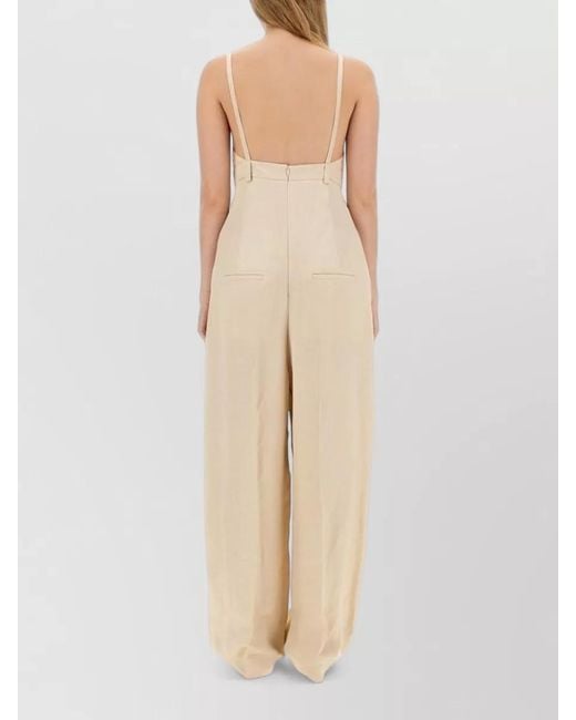 Alysi Natural Satin Jumpsuit Lace Bodice Wide Leg