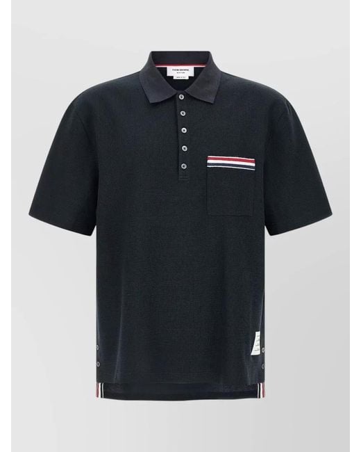 Thom Browne Black Short-Sleeve Polo Shirt for men