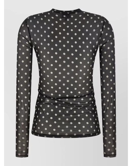 Ganni Black Printed Sheer Slim-Fit Long-Sleeve Top