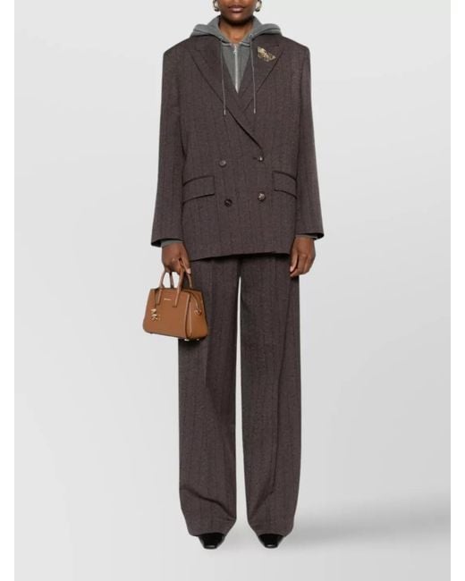 Golden Goose Deluxe Brand Gray Virgin Wool High-Rise Wide-Leg Pinstriped Trousers