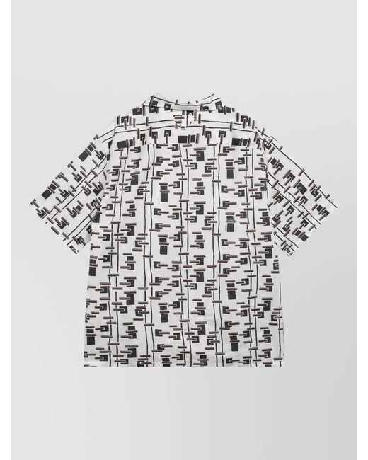 Prada White Geometric Pattern Shirt Short Sleeves for men
