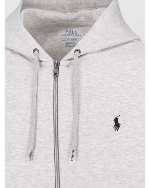 Polo Ralph Lauren White Jersey Hooded Sweatshirt Logo Front Pockets for men