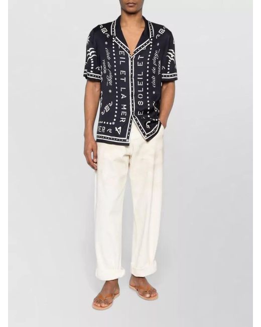 Balmain Blue Short Sleeve Shirt Notched Lapel Graphic Print for men