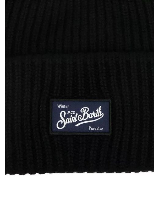 Mc2 Saint Barth Black Berry Knitted Hat Ribbed Turn Up Brim for men
