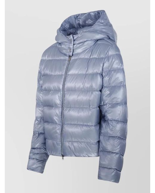 Herno Blue Hooded Padded Jacket Quilted Long Sleeves