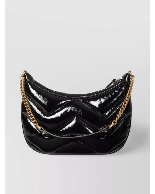 Gucci Black Gg Marmont Small Patent Leather Shoulder Bag