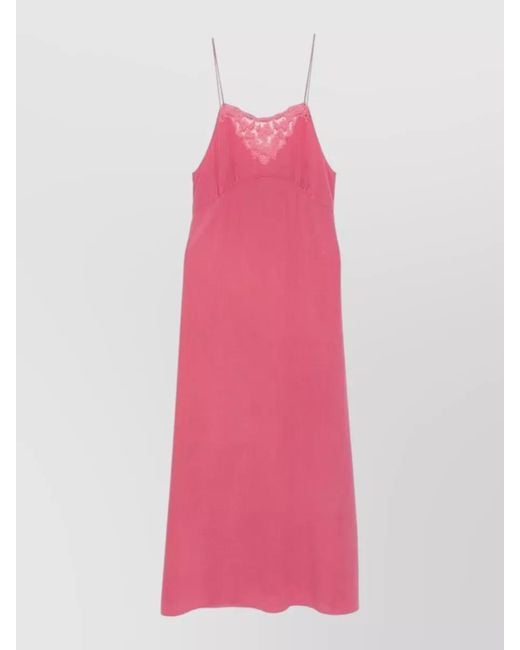 Chloé Pink Silk Midi Dress Lace Straps