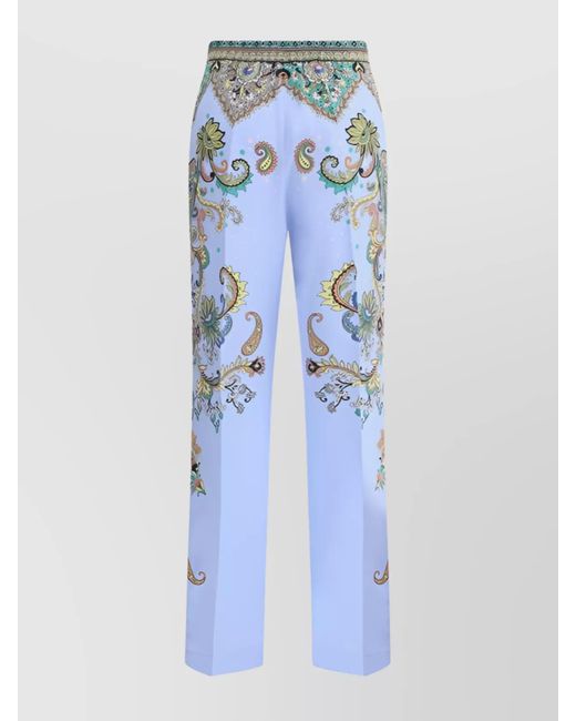 Etro Blue Silk Straight Trousers