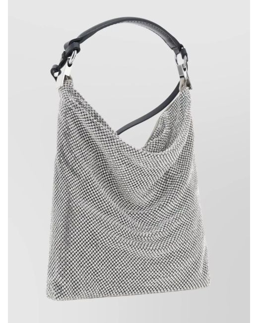 Benedetta Bruzziches Gray Calf Leather Rhinestone-Embellished Draped Shoulder Bag