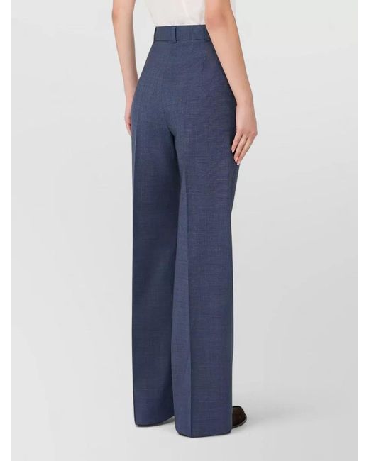Max Mara Blue Virgin Wool High-Rise Straight-Leg Tailored Trousers