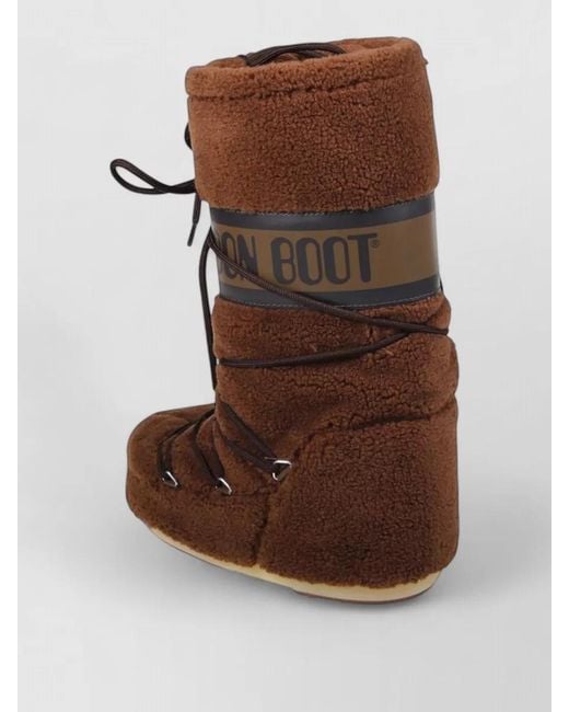 Moon Boot Brown High Ankle Boots Faux Fur Flat Sole