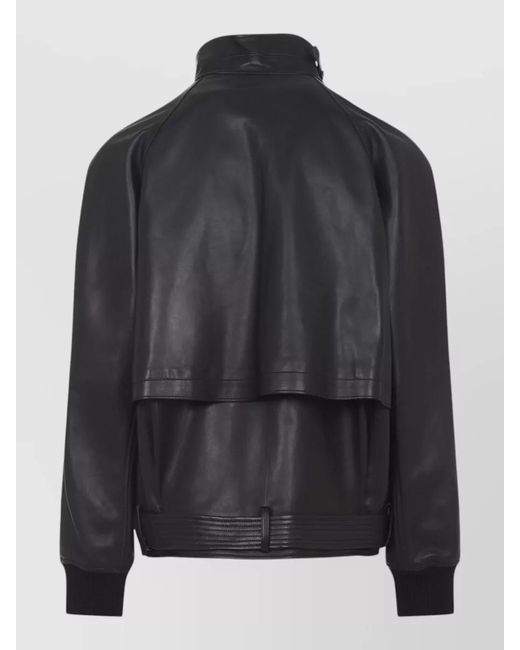 Lanvin Black Calf Leather Intarsia Bomber Jacket for men
