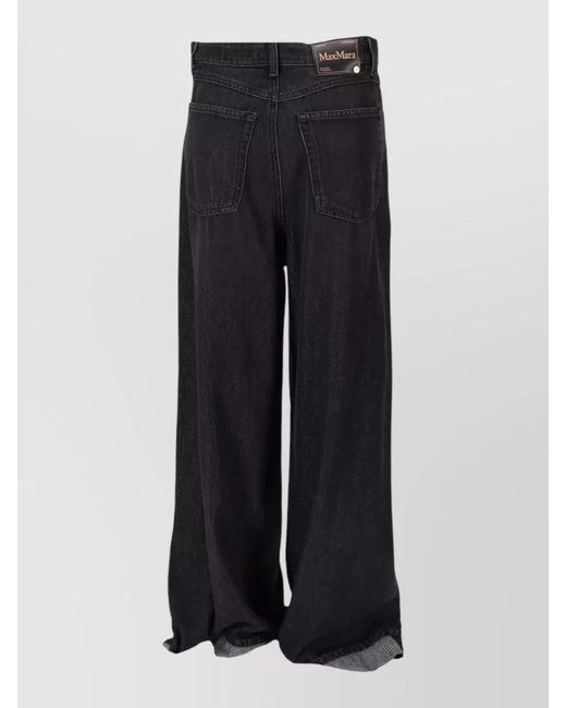 Max Mara Blue Denim Trousers Wide Leg Belt Loops Pockets