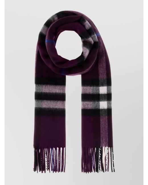Burberry Blue Cashmere Scarf With Checked Design And Fringes