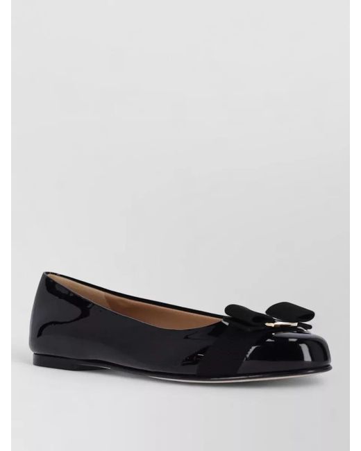 Ferragamo Black Patent Leather Ballerina Flats