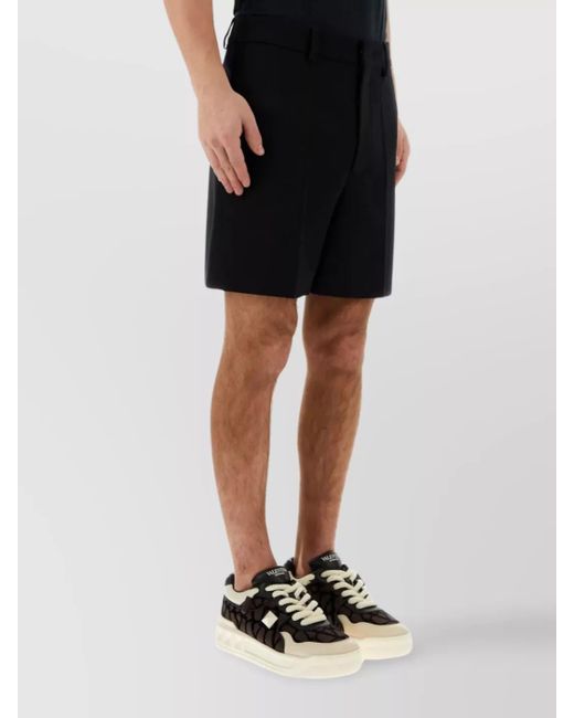 Valentino Garavani Black Virgin Wool Pleated Bermuda Shorts for men