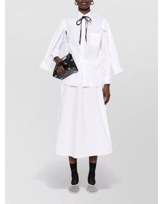 Comme des Garçons White Cotton Shirt Long Sleeves Ruffled Cuffs Pocket