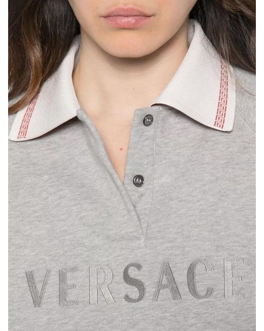 Versace White Cropped Crewneck Top Contrast Collar Hem