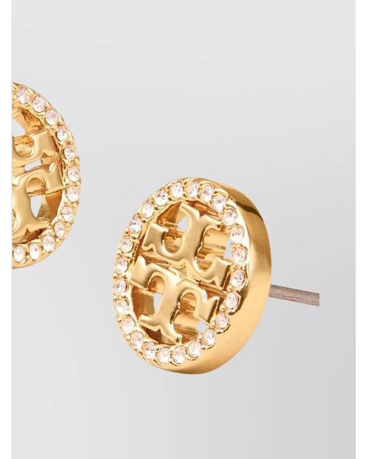 Tory Burch Metallic T-Double Pavé Gemstone Stud Earrings