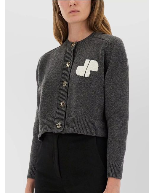 Patou Black Wool Cashmere Cropped Logo-Intarsia Cardigan