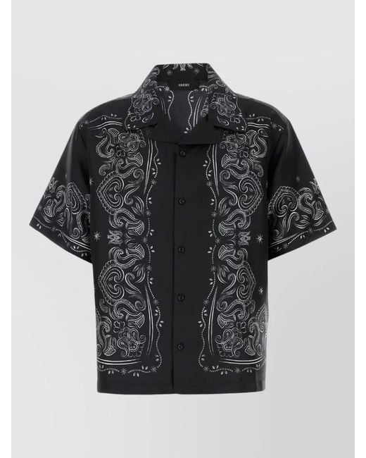 Amiri Black Silk Shirt Short Sleeves Printed Design for men