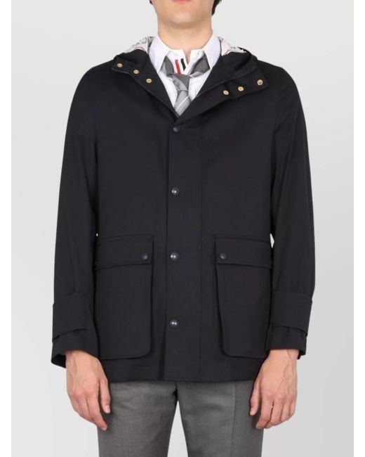 Thom Browne Blue Nylon Parka With Front Pockets And Hood for men