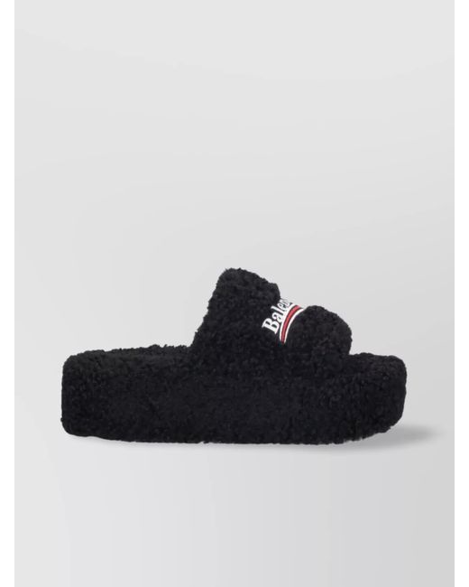 Balenciaga Black Logo Furry Slides
