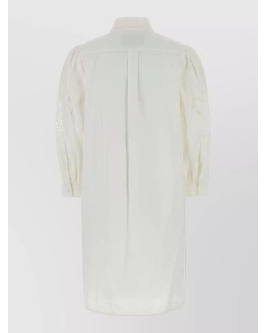 Valentino White Dress Long Sleeves Cuffed Cuffs Scalloped Hem
