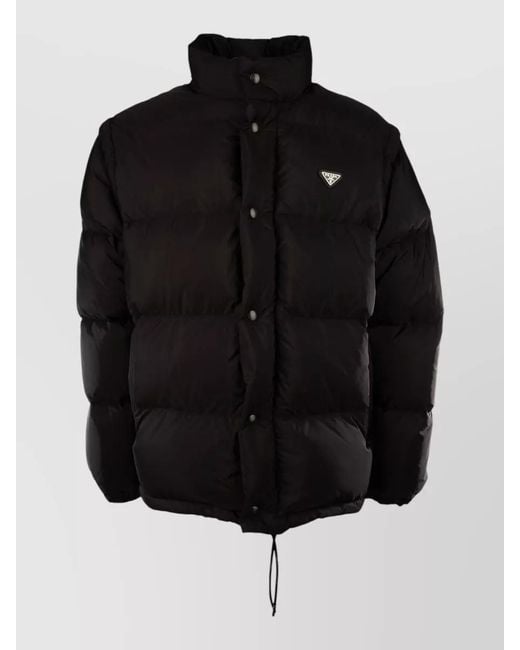 Prada Black Padded Jacket High Collar Drawstring Hem for men