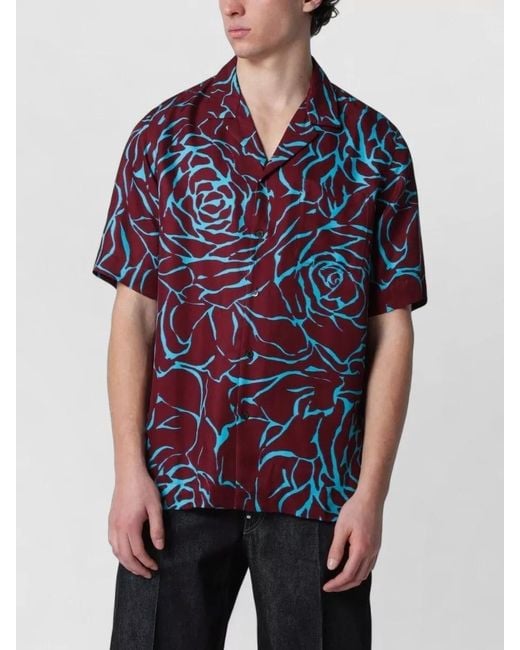Dries Van Noten Blue Shirt Bold Print Short Sleeves Menswear for men