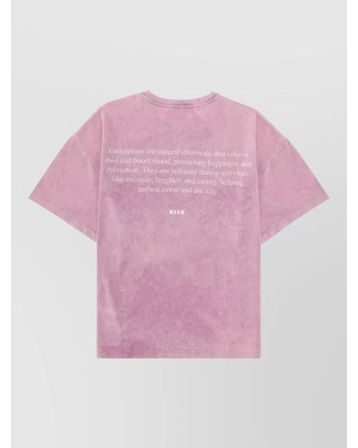 MSGM Pink Crew Neck Graphic Print Washed Effect Shirt for men
