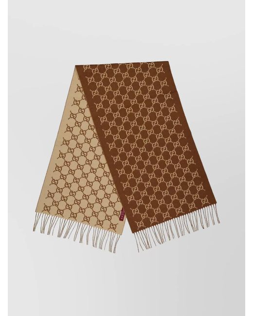 Gucci Brown Cashmere Shawl Fringed Edges
