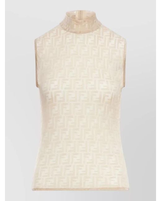 Fendi Natural Logo Lace High-Neck Sleeveless Top