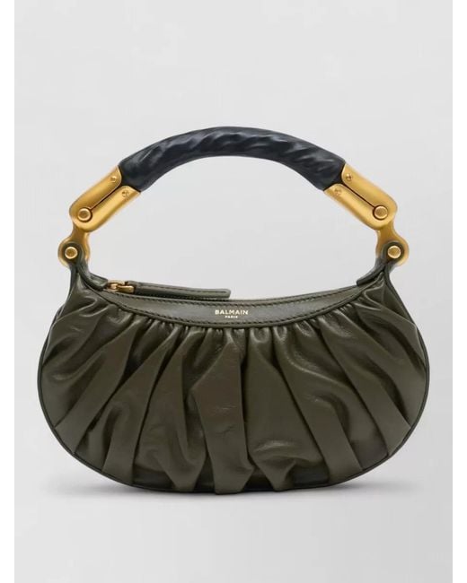 Balmain Green Ebene Mini Leather Clutch Bag