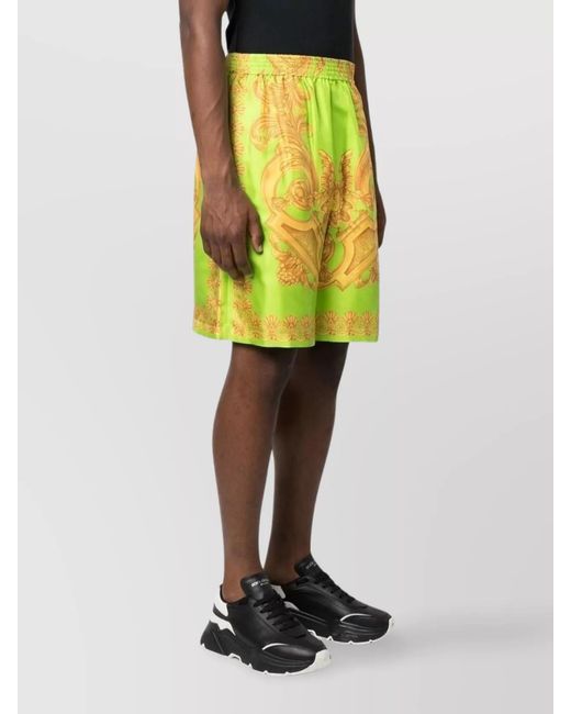 Versace Yellow Silk Printed Knee-Length Bermuda Shorts for men