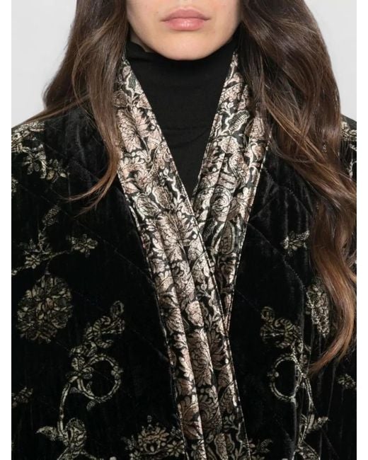 Pierre Louis Mascia Black Long Coat Contrast Trim Embroidered Floral Maxi